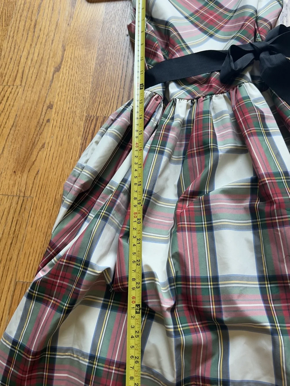 Plaid Taffeta Dress with Black Sash - Girls 12